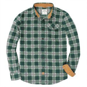 Men's White Green Long Sleeve Casual Button Down Brushed 100% Cotton Shirt